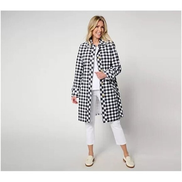 Izaac Mizrahi Jackets & Blazers - Isaac Mizrahi Live! Regular Gingham Button Front Car Coat Pitch Black L A637029